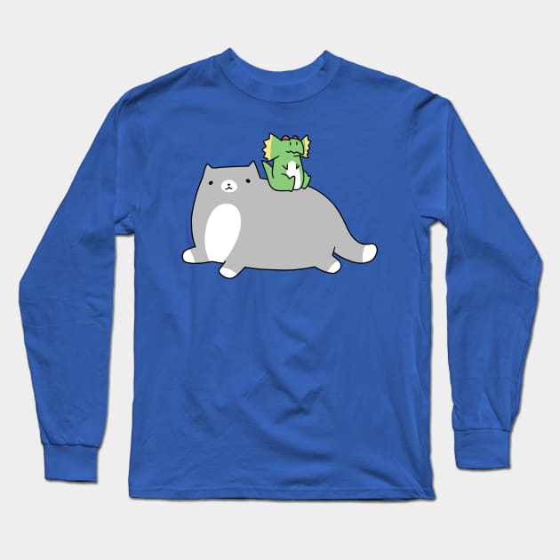 Blue Cat and Green Dilophosaurus Long Sleeve T-Shirt by saradaboru